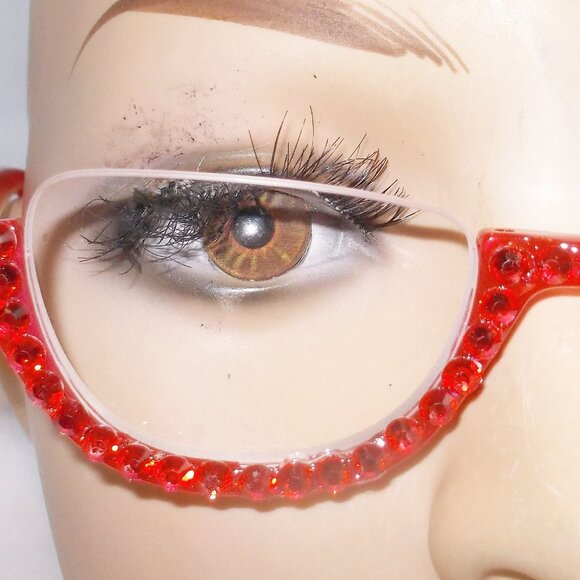 READING GLASSES HALF MOON HALF RIM RED RHINESTONES 3.50 STRENGTH - Picture 1 of 4